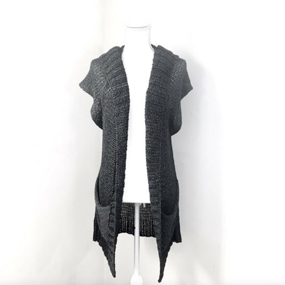 VPL Brand Sleeveless Cardigan Sweater Size M/L‎ Grey Open Hooded Loose Knit - Picture 2 of 7